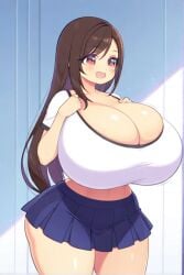 ai_generated brown_hair female final_fantasy final_fantasy_vii huge_breasts long_hair school_uniform thick_thighs tifa_lockhart