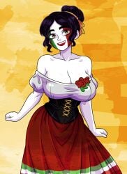 1girls 2020s 2026 2d alvarikokearte bare_shoulders black_hair breasts clothed clothed_female clothing countryhumans female female_only italy_(countryhumans) national_personification personification png solo