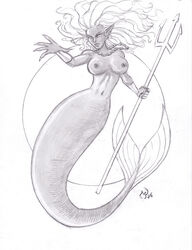 black_and_white drow dungeons_and_dragons elf female mermaid michael_powell mythology sketch