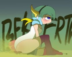 2girls blue_hair cat_ears facefart facesitting fart fart_fetish horns red_hair