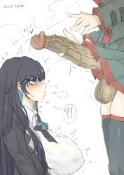 1futa 1girls ado_(music-artist) ado_(utaite) armwear big_breasts blue_eyes blush blushing censored dark_hair darkbiom dominant_futa dripping_precum fully_clothed futa_on_female futanari hair_highlights hard_nipples heart kasane_teto large_breasts large_penis light-skinned_female light-skinned_futa light_skin long_hair nervous nipples_visible_through_clothing no_bra no_sex rose see-through_clothing shy simple_background skirt skirt_lift stockings suit teto thighs tits unseen_face unseen_futa_face veiny_penis vocaloid