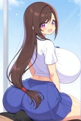 ai_generated big_ass brown_hair female final_fantasy final_fantasy_vii huge_breasts lap_sitting long_hair school_uniform sitting_on_lap tifa_lockhart
