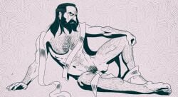 1boy beard blackwall chest_hair dragon_age dragon_age_inquisition hairy leg_hair long_hair long_hair_male male male_focus male_only pubic_hair solo solo_focus solo_male wrapped