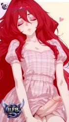 1boy ai_generated animated blue_eyes cute dress femboy half-closed_eyes half-dressed handjob hi_res high_quality high_resolution highres ilfb looking_at_viewer masturbation more_at_source one_eye_closed original original_character otoko_no_ko red_hair request requested simple_background standing tagme trap video wide_hips