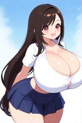 ai_generated brown_hair female final_fantasy final_fantasy_vii huge_breasts long_hair school_uniform thick_thighs tifa_lockhart