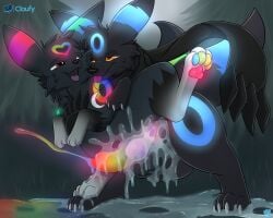 5:4 abdominal_bulge amber_eyes balls big_balls big_penis bioluminescence bioluminescent_markings bioluminescent_penis blep blue_markings bodily_fluids claws cloufy colored_cum crescent_(shape) cum cum_in_vagina cum_inflation cum_inside cum_on_balls cum_on_ground cum_pool cum_pooling duo eclipse_the_alpha_umbreon eeveelution excessive_cum excessive_genital_fluids feral from_behind_position generation_2_pokemon genital_fluids genitals gloves_(marking) glowing glowing_genitalia glowing_penis grabbing_from_behind grass half-closed_eyes heart_(marking) herm herm/male hi_res huge_balls huge_penis inflation intersex intersex/male jewelry leg_markings light looking_at_another looking_pleasured male maleherm markings moonlight multicolored_markings multicolored_pawpads multicolored_penis narrowed_eyes necklace night nintendo open_mouth pawpads paws penetration penis plant pokemon pokemon_(species) rainbow_cum rainbow_markings rainbow_pawpads rainbow_penis red_eyes scarf sex shiny_pokemon socks_(marking) tongue tongue_out tree umbreon unusual_bodily_fluids unusual_cum unusual_genital_fluids vaginal vaginal_penetration