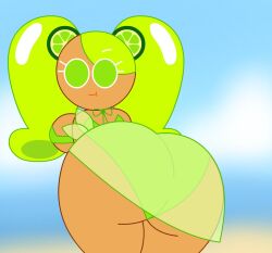2d 2d_(artwork) ass_focus beach bealmmaker big_ass bikini breasts bubble_ass cookie_run cute female female_focus female_only green_eyes green_hair lime lime_cookie looking_at_viewer looking_back orange_skin panties transparent_clothing