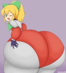 1girls 2d 2d_(artwork) 2d_artwork armor ass ass_focus big_ass blush capcom commission cute drooling female female_only green_eyes green_ribbon hair_ribbon huge_ass large_ass leaning_forward maika88 mega_man mega_man_(classic) ponytail robot robot_girl roll self_upload solo solo_female solo_focus wink winking winking_at_viewer yellow_hair