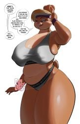 1girl 1girls anthro artist_logo bbw belly bleached bleached_clothing blonde_hair blue_eyes countershade_face countershade_torso countershading dialogue english english_text eyeshadow fat female furry hairband huge_breasts lagomorph large_breasts looking_away looney_tunes mammal mammal_humanoid mature mature_female milf offscreen_character orange_body overweight overweight_female patricia_bunny plump purple_eyeshadow rabbit sangsangatsange solo solo_female sports_bra sports_shorts standing sweatband tagme tail talking_to_another the_looney_tunes_show thick_thighs thighs twitter_link updo warner_bros warner_brothers