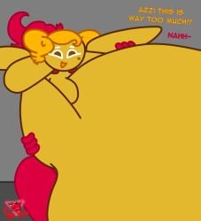 1boy 1girls anal_sex archived_source azzi_(azzi~kun) azzi~kun cheesecake_cookie cookie_run cumflated_belly cumflation female hyper_balls hyper_belly hyper_penis red_fur sex text