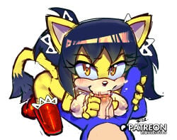 1boy 1girls archie_comics areolae black_hair blue_fur blush boobjob boobjob_during_fellatio breasts cat_ears cat_tail fellatio functionally_nude honey_the_cat lidded_eyes looking_at_viewer male_pov nude_female oral_sex orange_eyes paizuri paizuri_fellatio rikoandtako sketch sonic_(series) sonic_the_hedgehog sonic_the_hedgehog_(archie) sonic_the_hedgehog_(comics) sonic_the_hedgehog_(series) thigh_highs_only thighhighs titfuck twintails veiny_penis white_background yellow_fur