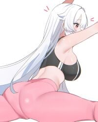 ass breasts fuyuka_(stella_sora) shusuchii stella_sora stretching workout_clothes