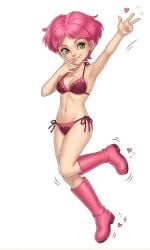 1girls aelita_schaeffer ai_generated cartoon_network code_lyoko female fusionfall green_eyes pink_hair short_hair solo solo_female