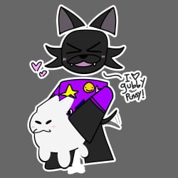 >w< 1:1 absurd_res bestiality black_body black_fur blush bodily_fluids clothing cum cum_drip cum_inside dripping duo fan_character female feral feral_penetrated fur genital_fluids gubby_(roblox) hi_res male male/male nairda_figgy penetration purple_clothing purple_shirt purple_topwear roblox sex shirt tail tail_motion tailwag topwear uwu white_body