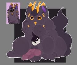 absurd_res animal_genitalia animal_penis antlers asian_mythology balls big_pupils bone canine_genitalia canine_penis chinese_mythology dilated_pupils east_asian_mythology erection fabulous_beasts fangs fenz_(studio) fluffy fluffy_tail genitals head_tuft heart_eyes heart_symbol hi_res horn hou_(fabulous_beasts) knot knotted_penis male mythological_creature mythology neck_tuft open_mouth orange_antlers orange_sclera penis pointy_ears pupils reference_image simple_background solo spinal_cord tail teeth tongue tongue_out tuft undead viahonie