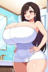 ai_generated brown_hair female final_fantasy final_fantasy_vii huge_breasts long_hair thick_thighs tifa_lockhart towel