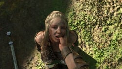 1girl1boy 3d daz_studio kneeling looking_at_viewer male_pov medieval pov spodvohomg viking