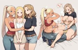 1futa 2girls ai_generated blonde_hair blue_eyes brown_eyes futa_with_female large_breasts long_hair medium_breasts medium_hair nipples ponytail pubic_hair pussy stomach_bulge supergetthi vaginal yuri