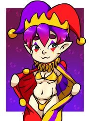 :3 bangs belly belly_button cute_face femboy golden_bikini hugh_morris jester jester_hat jester_outfit male male_only man_boobs man_breasts man_tits manboobs mii nintendo sharp_ears showing_off slightly_chubby_male slutboy tomodachi_life tomodachi_life:_living_the_dream twink