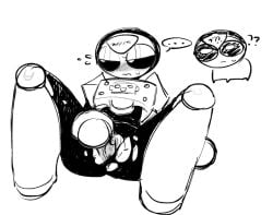 meeple_(brawl_stars) cuntboy brawl_stars torn_clothes open_legs blushing shy_expression white_background doodle