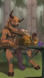 absurd_res animal_genitalia animal_penis anthro anus artcondedaniel ball_tuft balls big_balls big_penis blonde_hair blush bovid bovine breasts brown_body chair cowgirl_position digitigrade duo empty_bottle enormous_penis equine_genitalia equine_penis european_mythology facial_scar female from_front_position fur furniture gender_swap_potion gender_symbol genitals glistening glistening_breasts greek_mythology hair hand_on_back hand_on_shoulder hi_res holding_partner huge_cock huge_penis hyena implied_gender_transformation implied_transformation inner_ear_fluff long_penis looking_pleasured male male/female mammal medial_ring minotaur muscular muscular_male mythology nipples on_bottom on_lap on_top outside penis penis_on_ground plant poney potion_bottle predator/prey scar sex sitting sitting_on_lap striped_body striped_fur striped_hyena stripes symbol table tail thick_penis tree tuft vein veiny_penis