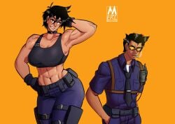 itsyamatemerc 1boy 1girls breasts big_breasts large_breasts boobs big_boobs large_boobs clothed clothed_female clothed_male dark_skin dark-skinned_male dark-skinned_female looking_at_viewer muscular muscular_female toned toned_female athletic athletic_female size_difference height_difference larger_female bigger_female smaller_male shorter_male
