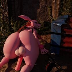 3d_(artwork) activision all_fours ambiguous_anthro ambiguous_gender ancient animal_genitalia animal_penis anthro anus ass_up automatic_shotgun automatic_weapon balls big_balls big_butt big_ears butt call_of_duty chest_harness digital_media_(artwork) drop equine_genitalia equine_penis forest fur genitals gun happy harness hi_res jungle lauhren lovander lovander_(mayosplash) military military_clothing pal_(species) palworld penis pink_body pink_fur plant playerunknown's_battlegrounds pocketpair ranged_weapon rocky_terrain ruins searching shotgun solo sunset thick_thighs tree weapon wide_hips