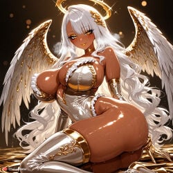 angel angel_wings angel_girl dark_skin dark-skinned_female white_hair white_latex gold_lipstick gold_eyes perky_breasts frills frilled_dress wings feathered_wings dripping liquid_gold liquid_metal freckles shiny_skin bubble_butt glistening serene halo ai_generated changedlater 1girls female female_only long_eyelashes plump_lips mascara eyeliner eyeshadow lipstick blush thick_thighs thick_ass thick_legs plump_ass plump_thighs plump thick curvy curvy_figure curvaceous narrow_waist wide_hips large_breasts large_ass massive_breasts massive_ass huge_breasts huge_ass hair_ornament accessory choker bracelet bracelets earrings jewelry sweat sweatdrop sweaty steamy steaming_body steamy_breath musk musk_clouds wavy_hair curly_hair long_hair looking_at_viewer smiling_at_viewer pose posing posing_for_the_viewer seductive seductive_look seductive_smile bedroom_eyes latex latex_clothing latex_gloves latex_legwear latex_thighhighs latex_stockings skin_tight platform_heels
