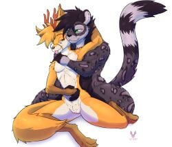 absurd_res andromorph andromorph/male anthro antlers black_body black_fur canid canine canis cutefckngbunny deer digital_media_(artwork) duo felid feline felis femboy fox fur genitals green_eyes grey_body grey_fur hair haiy hand_holding hand_on_shoulder hi_res horn hybrid iagu_viron intersex intersex/male jaguar leopard_spots love male mammal muscular nude orange_body orange_eyes orange_fur pantherine romantic romantic_couple sitting spots tail tongue tongue_out vulva white_body white_fur wolf