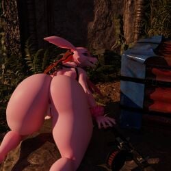 1:1 3d_(artwork) activision all_fours ancient anthro anus ass_up automatic_shotgun automatic_weapon awp big_butt big_ears box butt call_of_duty chest_harness container digital_media_(artwork) drop female forest fur genitals happy harness hi_res humanoid_genitalia humanoid_vulva jungle lauhren looking_at_viewer lovander_(mayosplash) military military_clothing pal_(species) palworld pink_body pink_fur plant playerunknown's_battlegrounds pocketpair ruins searching sniper solo sunset thick_thighs tree vulva wide_hips