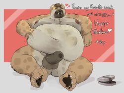 absurd_res anthro balls belly big_belly erection genitals gnoll hi_res holidays hyena male male_pred mammal overweight overweight_male penis same_size_vore sato_leone valentine's_day valentine's_day_card vore