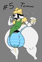 absurd_res agrexoaxo anthro apron balls barista big_balls big_bulge big_penis bodily_fluids bulge clothing cum cum_in_clothing cum_in_underwear cum_through_clothing cum_through_underwear dialogue filled_glass genital_fluids genitals hi_res huge_balls huge_bulge huge_penis huge_thighs hyper hyper_balls hyper_genitalia hyper_penis hyper_thighs leaking_cum male penis shirt solo t-shirt tem thick_thighs topwear undertale_(series) underwear wet wet_clothing wet_underwear