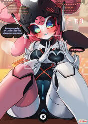 1girls 2d angels_of_delusion aria_(zenless_zone_zero) aria_(zenless_zone_zero)_(robot_form) belle_(zenless_zone_zero) blush camera_pov camera_view censored_pussy censores dialog dialogue english english_commentary english_dialogue english_text female female_focus female_only heart-shaped_pupils heart_hands humanoid miimach7 mosaic_censoring robot robot_girl robot_humanoid solo solo_female solo_focus text zenless_zone_zero