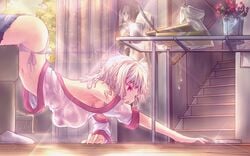 1girls bad_anatomy breasts fate/kaleid_liner_prisma_illya fate/stay_night fate_(series) female female_only hanging_breasts hourai_no_hangentsuki large_breasts lazy leysritt navel red_eyes solo string_bikini tagme thong white_hair