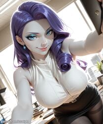 1female 1girl 1girls ai ai_generated anime big_ass big_breasts black_skirt blue_eyes curvy equestria_girls female female_only friendship_is_magic large_breasts lavnight looking_at_viewer makeup my_little_pony office_clothing purple_hair rarity_(eg) rarity_(mlp) solo_focus violet_hair white_shirt