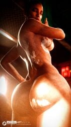 acdraart female solo nude breasts nipples female_only dark_skin dark-skinned_female ass big_ass bubble_butt bald bald_female shaved_head t-bug_(cyberpunk_2077) cyberpunk_2077 cd_projekt_red 1girls 3d
