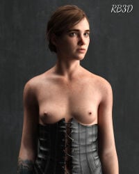 1girls 3d breasts brown_hair ellie_(the_last_of_us) female female_only freckles nipples rb3d small_breasts solo the_last_of_us the_last_of_us_2