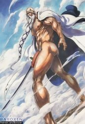 bad_anatomy bald balls bara baroxen beard big bleach chains cock daddy dick fanart fire gay huge lxxxn99 male male_only mature_male moustache muscles older_male on_knees penis pubic_hair scar testicles yamamoto-genryuusai_shigekuni yaoi
