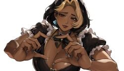 1girls 2nine_game big_breasts blizzard_entertainment breasts brown_eyes cleavage dark-skinned_female dark_skin domina female female_only indian indian_female large_breasts maid maid_headdress maid_uniform overwatch solo