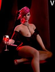 vyse_red female solo pink_hair short_hair vi league_of_legends riot_games 1girls 3d breasts big_breasts nipples female_only