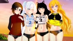 3d 3d_(artwork) 4girls a-rwby-connoisseur black_hair blake_belladonna blonde_hair female female_only gym_clothes logang45 outdoors outside questionable red_hair rooster_teeth ruby_rose rwby weiss_schnee white_hair yang_xiao_long