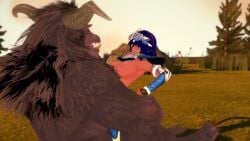 3d big_boobs black_female cosplay koikatsu monster monster_hunter mordred23 original_character orignal purple_eyes purple_hair rajang raped_by_monster raped_female semi_nude yrya_(mordred23)