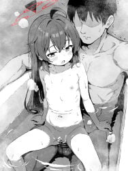 1boy 1girl ahoge bar_censor blue_archive blush censored commentary_request completely_nude cum cum_in_pussy cum_overflow flat_chest halo hetero highres in_bathtub long_hair maki_(blue_archive) mixed-sex_bathing navel nipples nude open_mouth penis pussy red_halo reverse_upright_straddle sex shared_bathing sitting solo_focus stomach textless_version vaginal water yuuji_overall