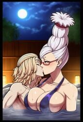 ayase_seiko mikey_(tokyo_revengers) manjiro_sano sano_manjiro age_difference white_hair blonde_hair big_breasts hot_spring granny kissing ai_generated novelai
