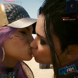 2girls ai_generated angelica_whelan animated ass black_hair breasts_grab cd_projekt_red chocolate_and_vanilla clothed_sex cyberpunk_2077 cyborg_girl dark-skinned_female dark_skin desert earrings edited female female_only french_kiss girls_only google_gemini grok grok_imagine hair_bun hat interracial jacket kissing kissing_belly kissing_neck lesbian lesbian_kiss light-skinned_female light_skin long_video longer_than_2_minutes longer_than_one_minute mature_female medium_breasts medium_hair mikey-rg97 moaning on_bed open_jacket panam_palmer passionate pink-haired_female pink_hair saliva shorter_than_3_minutes sloppy_kiss sound straddling tagme tank_top tongue_kiss video yuri