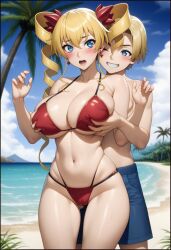 1boy 1girl ai_generated bikini blonde_hair brat claire_harvey female groping hundred incest male