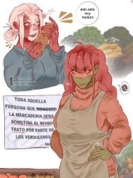 2girls bolivia_(countryhumans) chubby_female countryhumans countryhumans_girl couple lesbian_couple long_hair meme meme_reference peru_(countryhumans) safe_for_work spanish_dialogue spanish_text vegetable yuri