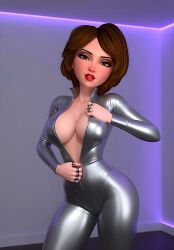 ai_generated aunt_cass big_breasts big_hero_6 cass_hamada curvy latex_bodysuit looking_at_viewer marvel mature no_bra ready_for_sex thighs undressing
