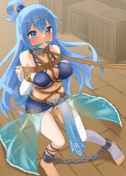 1girls aqua_(konosuba) arms_behind_back asymmetrical_legwear bare_shoulders barefoot belly belly_button bikini bikini_top blue_bikini_top blue_eyes blue_hair blue_skirt blush bondage bound bound_ankles bound_arms box breasts chained chained_ankles chains cleavage cleave_gag cloth_gag collar crotch_rope elbow_gloves embarrassed embarrassed_female embarrassing_outfit enslaved female female_focus female_only femsub fingerless_gloves forced forced_clothes_wearing forced_exposure forced_march gag gagged gloves goddess hairband half-dressed helpless hi_res high_resolution highres humiliation imminent_rape kidnapped kono_subarashii_sekai_ni_shukufuku_wo! leash leash_and_collar leash_pull light-skinned_female loincloth loincloth_lift long_gloves long_hair maledom medium_breasts metal_collar midriff mukanata navel nipple_bulge nipples nipples_visible_through_clothing offscreen_character offscreen_male one_thighhigh outdoors panties partially_clothed restrained restrained_arms restrained_legs revealing_clothes rope rope_between_breasts rope_bondage rope_harness scared scared_expression sideboob skimpy skimpy_clothes skirt skirt_lift slave slave_collar slave_girl slave_outfit solo solo_focus stirrup_legwear struggling tearing_up tears thighhighs tied_hair trying_to_resist walk_of_shame white_gloves white_panties white_thighhighs worried worried_expression