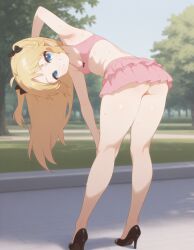 ai_generated bare_belly bare_legs blonde_hair charlotte_izoard high_heels microskirt sexy_body